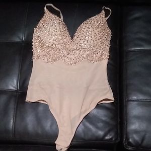 Nude Pearl beaded body suit